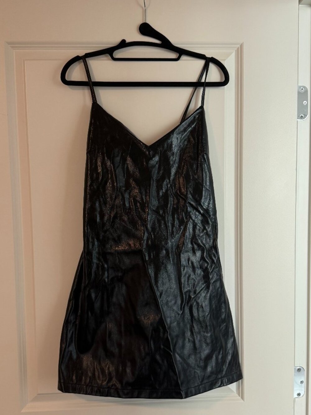 Topshop Black Faux Leather Strappy Mini Dress